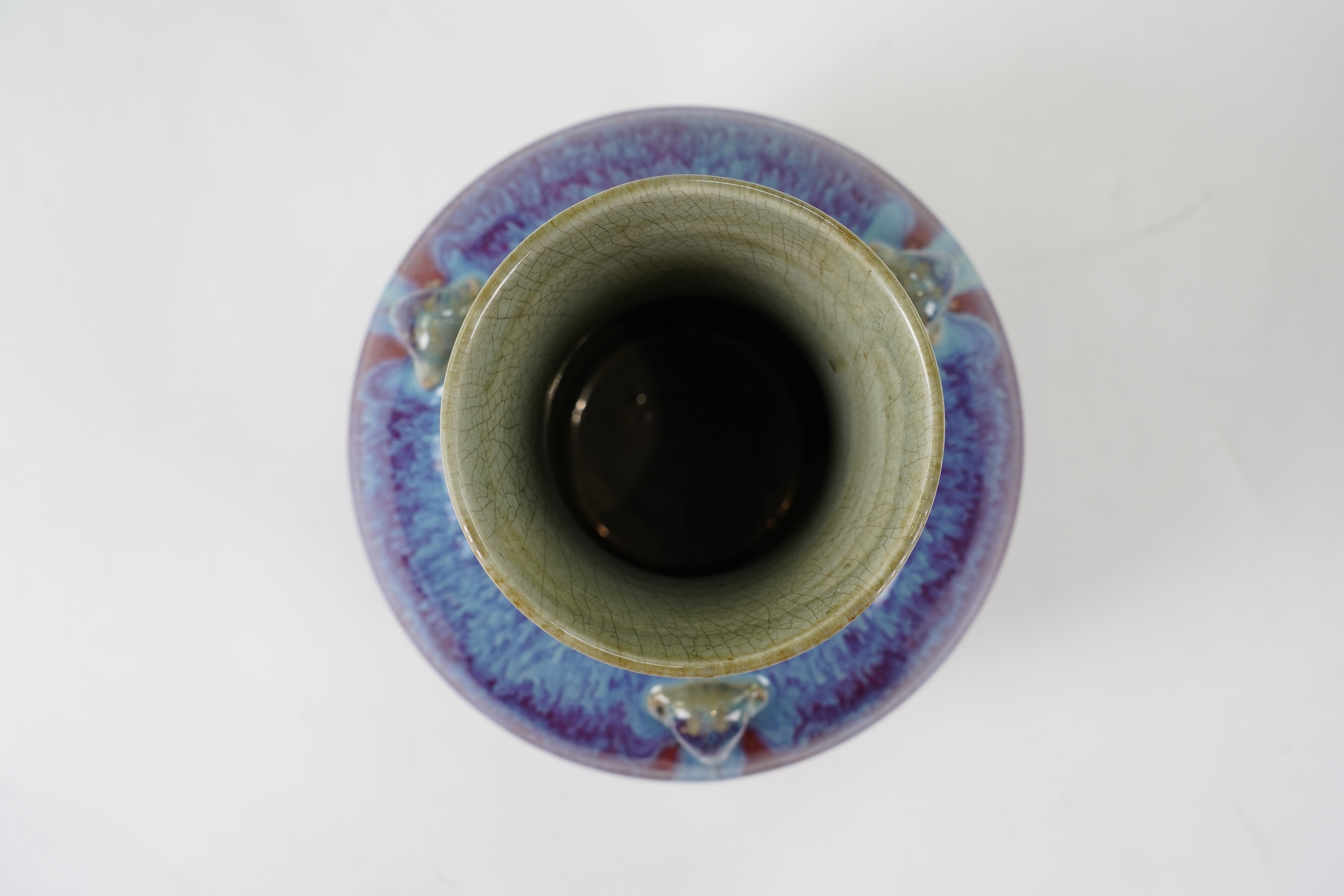 A Chinese flambé glazed ‘three rams’ vase, sanxizun, Qianlong six character seal mark and of the period (1736-95)